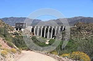 USA, Arizona: Bartlett Lake Dam and Verde River Bed photo